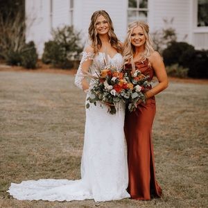 Revelry Skye Satin Dress in Cinnamon Rose. Perfect condition, fits comfortably.